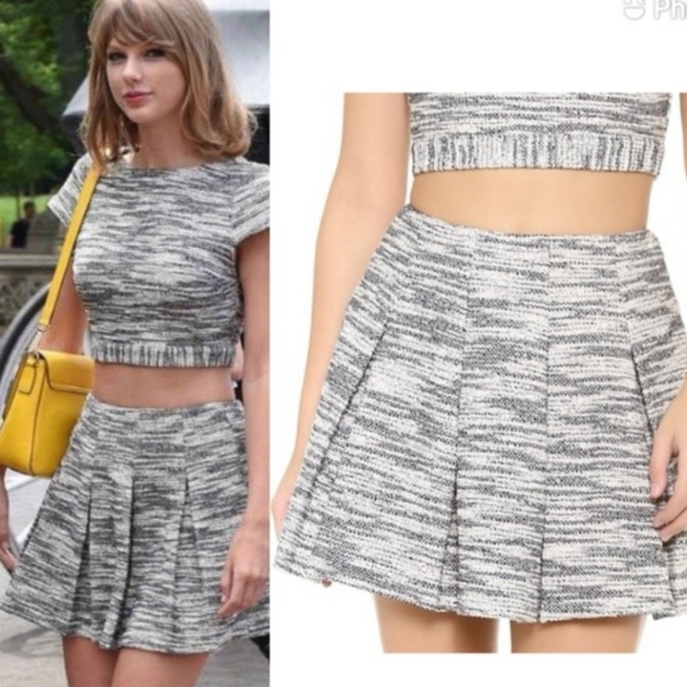 Alice + Olivia Kayla Box Pleat Flare Mini Skirt ,as seen on Taylor Swift